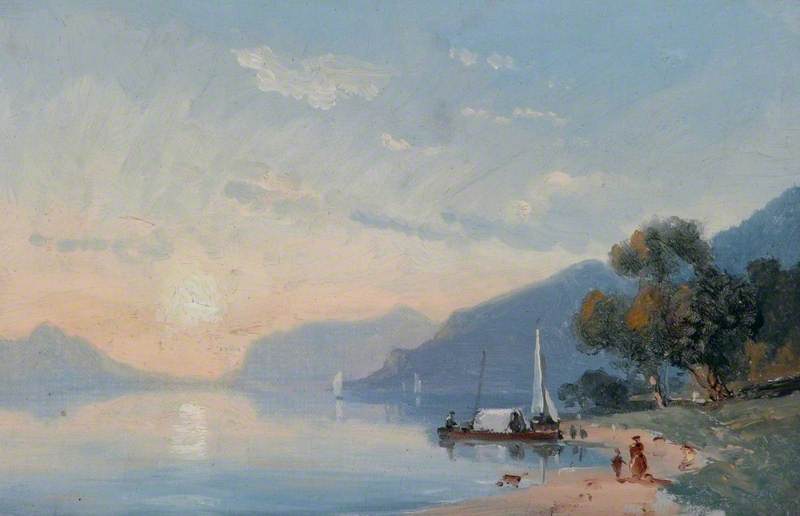 Lake With Boatmen At Sunset — Joséphine Bowes