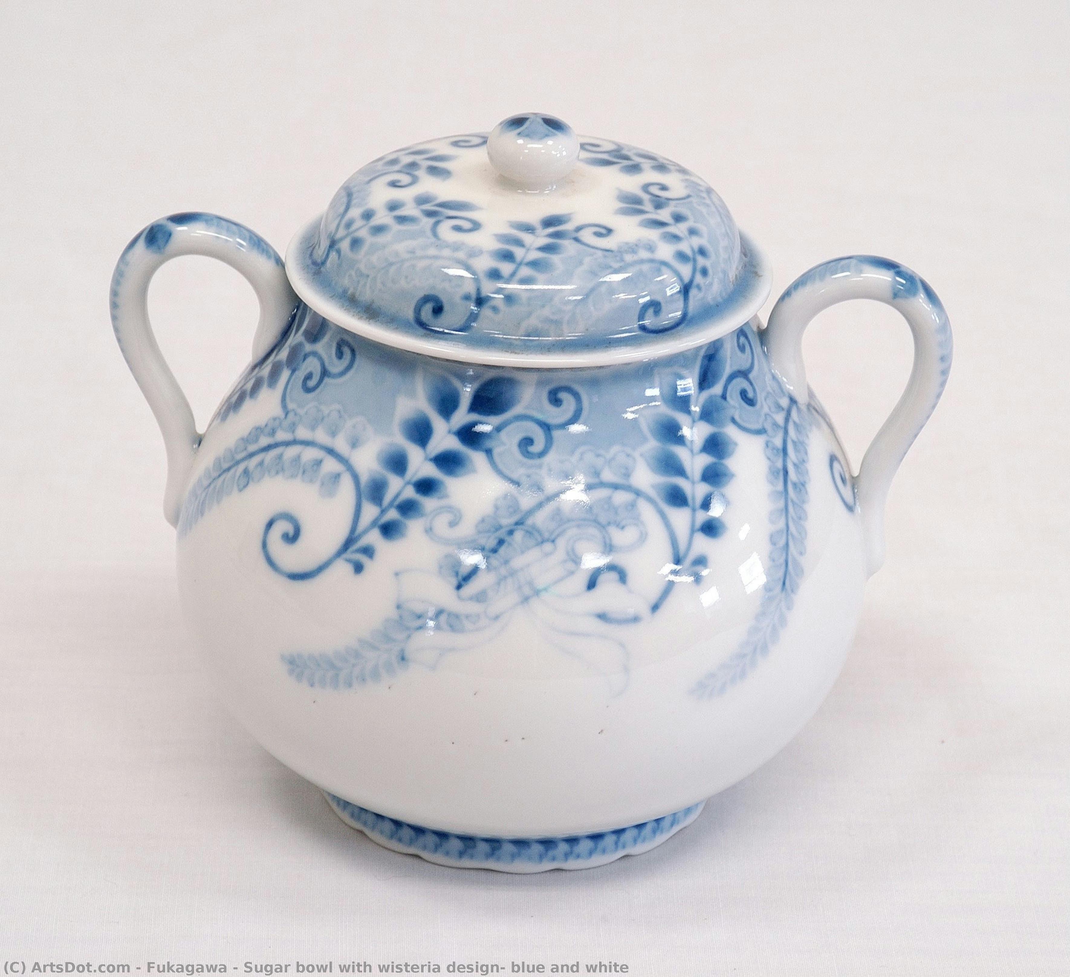 Sugar Bowl With Wisteria Design, Blue And White — Fukagawa