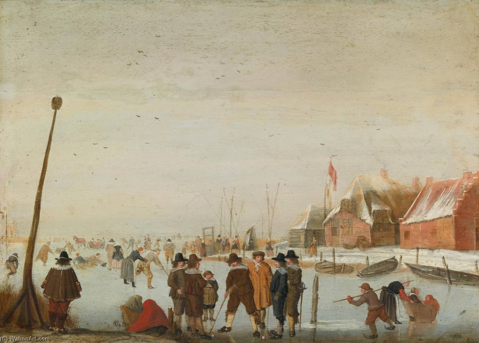 Winter Landscape With Skaters And Colfers On A Frozen Inlet — Barend Avercamp