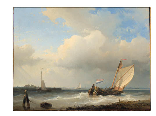 A Dutch Schouw Tacking Off On A River Estuary In A Breeze — Abraham Hulk Senior
