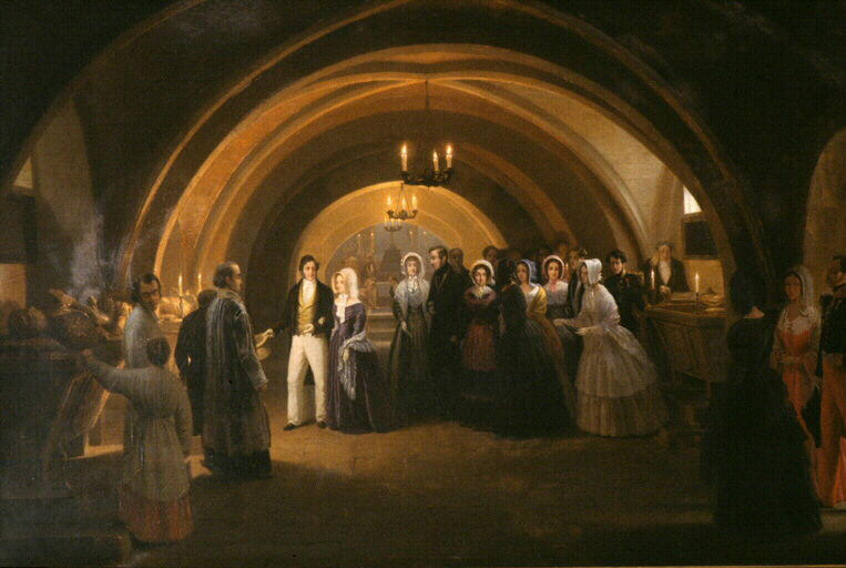La Reine Victoria Au Bras De Louis Philippe Visite Les Tombeaux Des Comtes D'eu Le 5 Septembre 1843 — Hippolyte Sebron