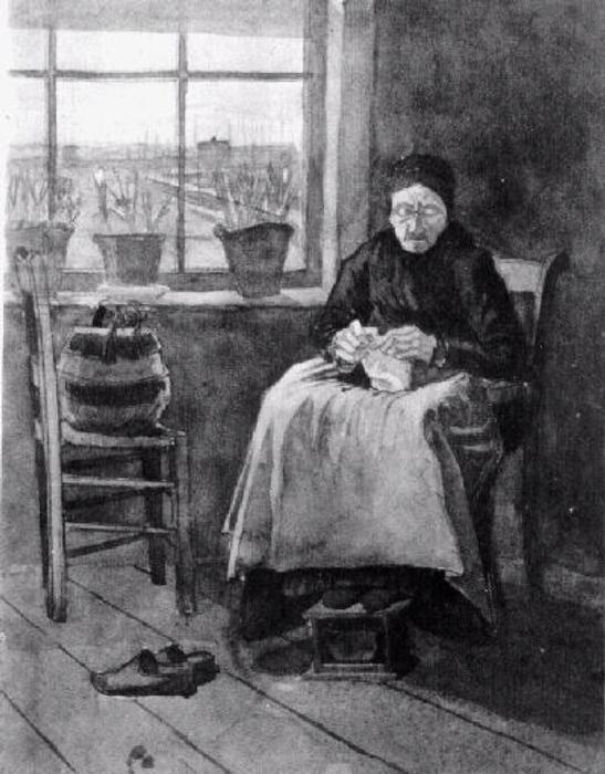 Frau Am Fenster, Stricken — Vincent Willem Van Gogh