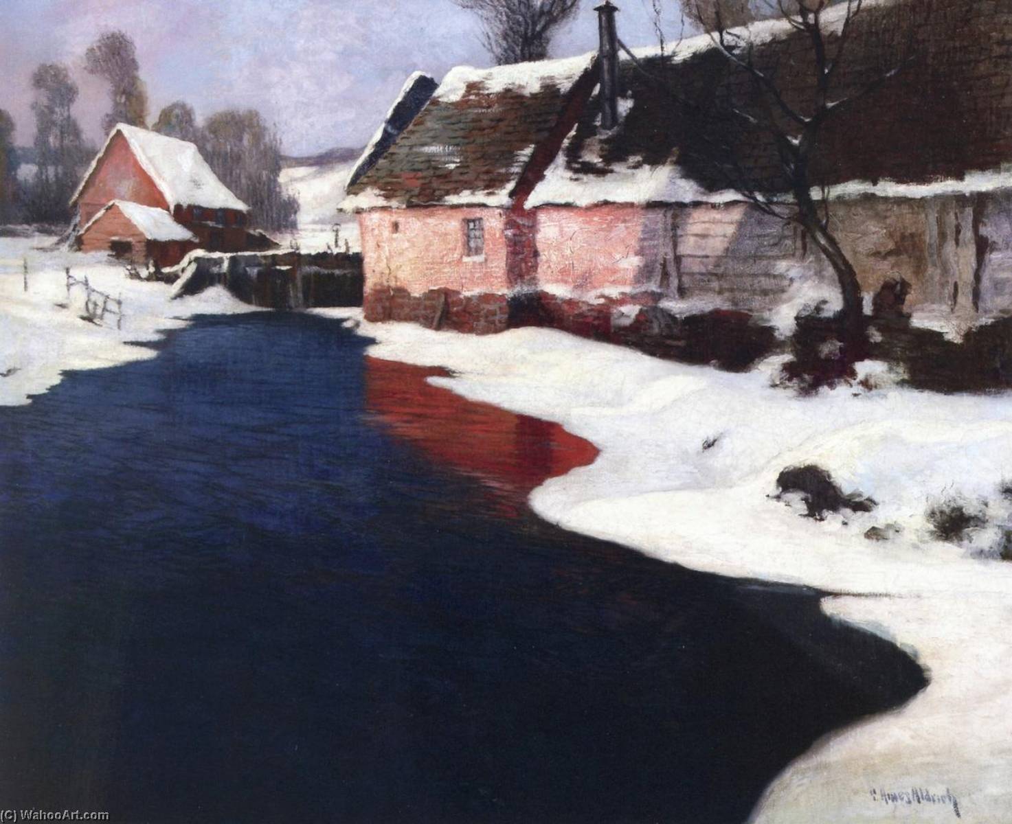 Factory By River, Winter — Georges Ames Aldrich