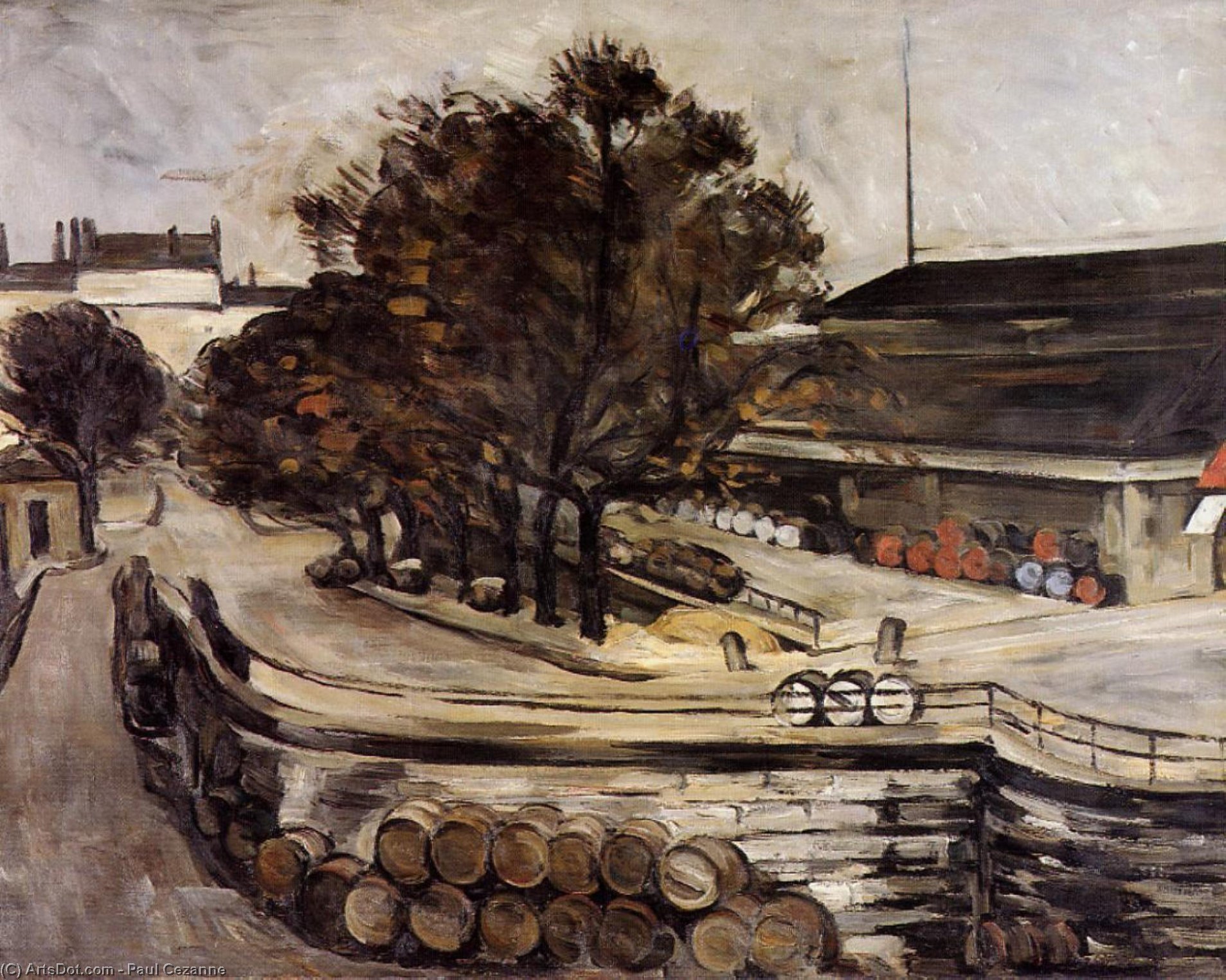 Die Halle Aux Vins, Gesehen Von Der Rue De Jussieu — Paul Cézanne