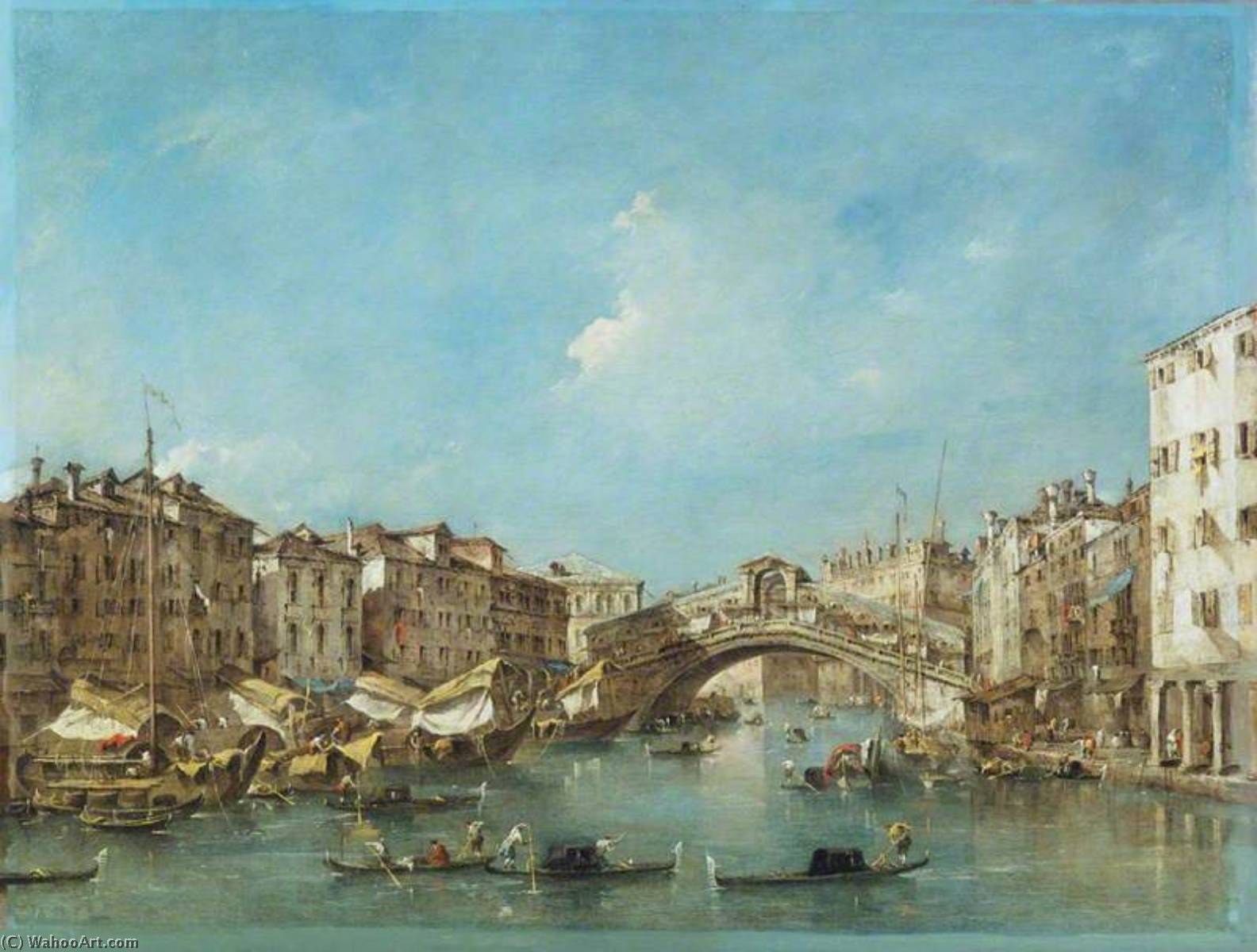 Venice The Grand Canal With The Riva Del Vin And The Rialto Bridge — Francesco Lazzaro Guardi