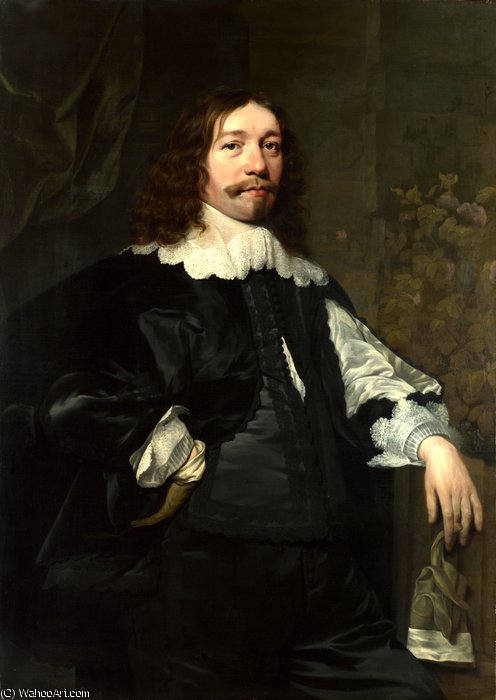 Portrait Of A Man In Black Holding A Glove — Bartholomeus Van Der Helst