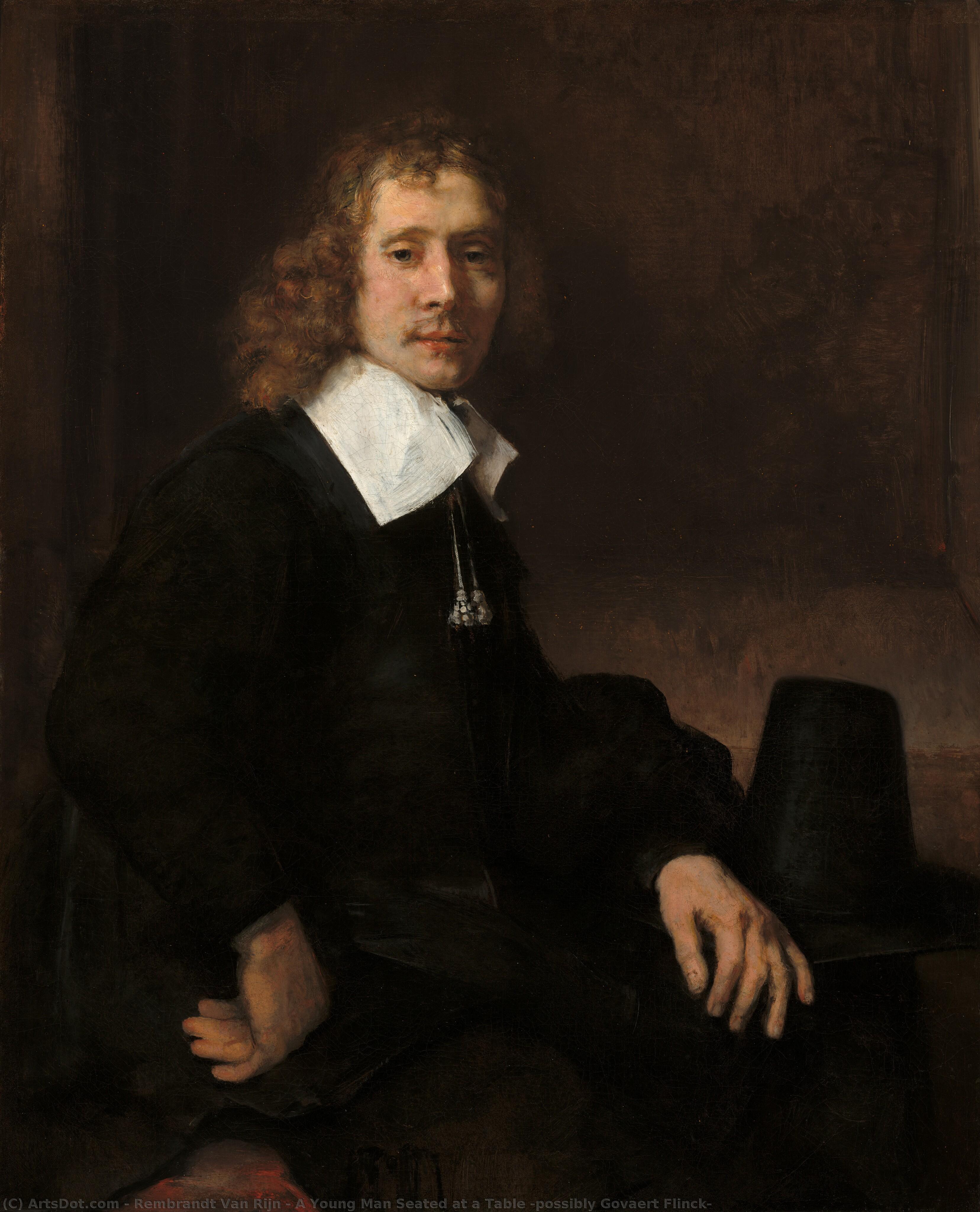 A Young Man Seated At A Table (possibly Govaert Flinck) — Rembrandt Van Rijn