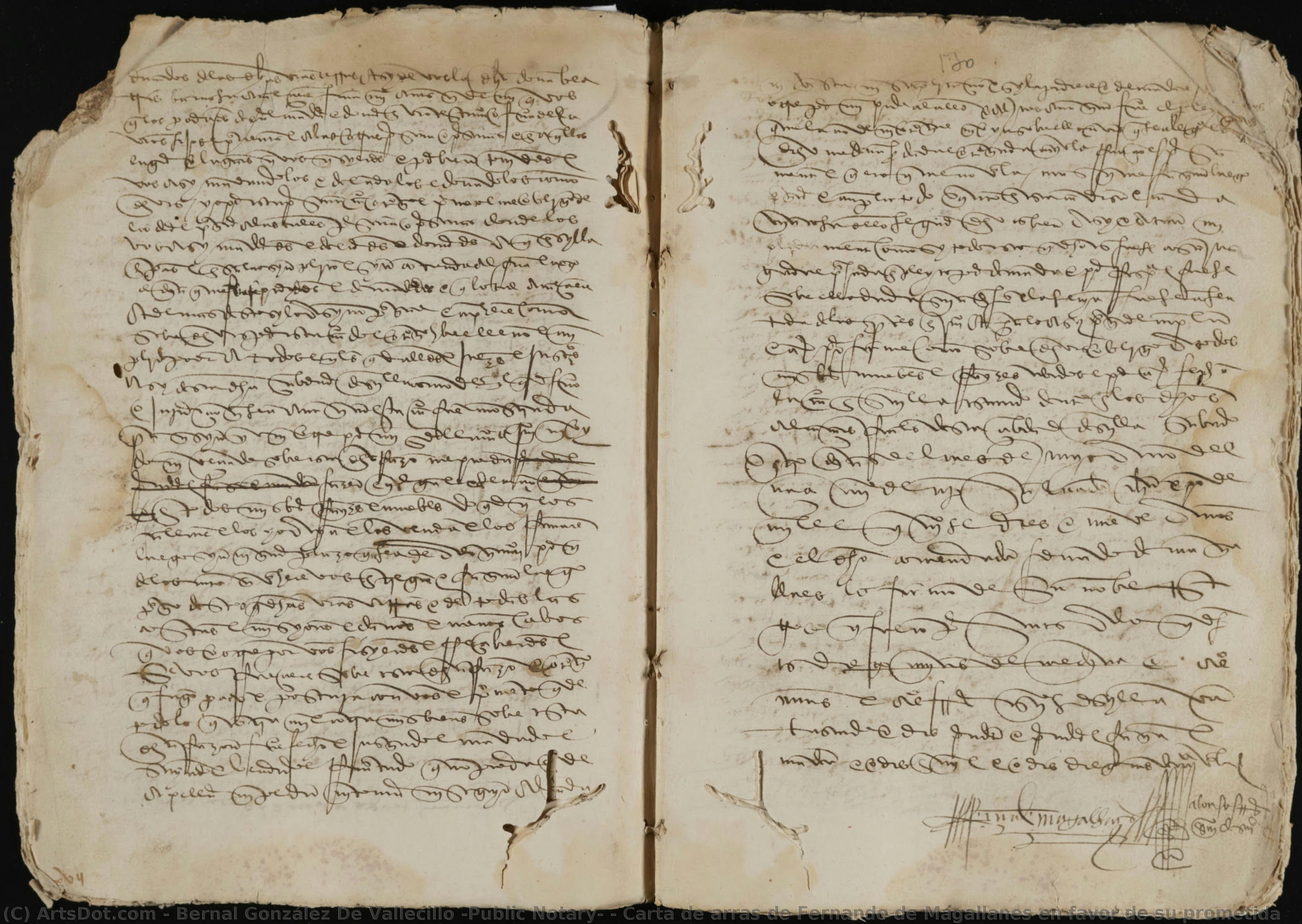 Carta De Arras De Fernando De Magallanes En Favor De Su Prometida — Bernal González De Vallecillo (public Notary)