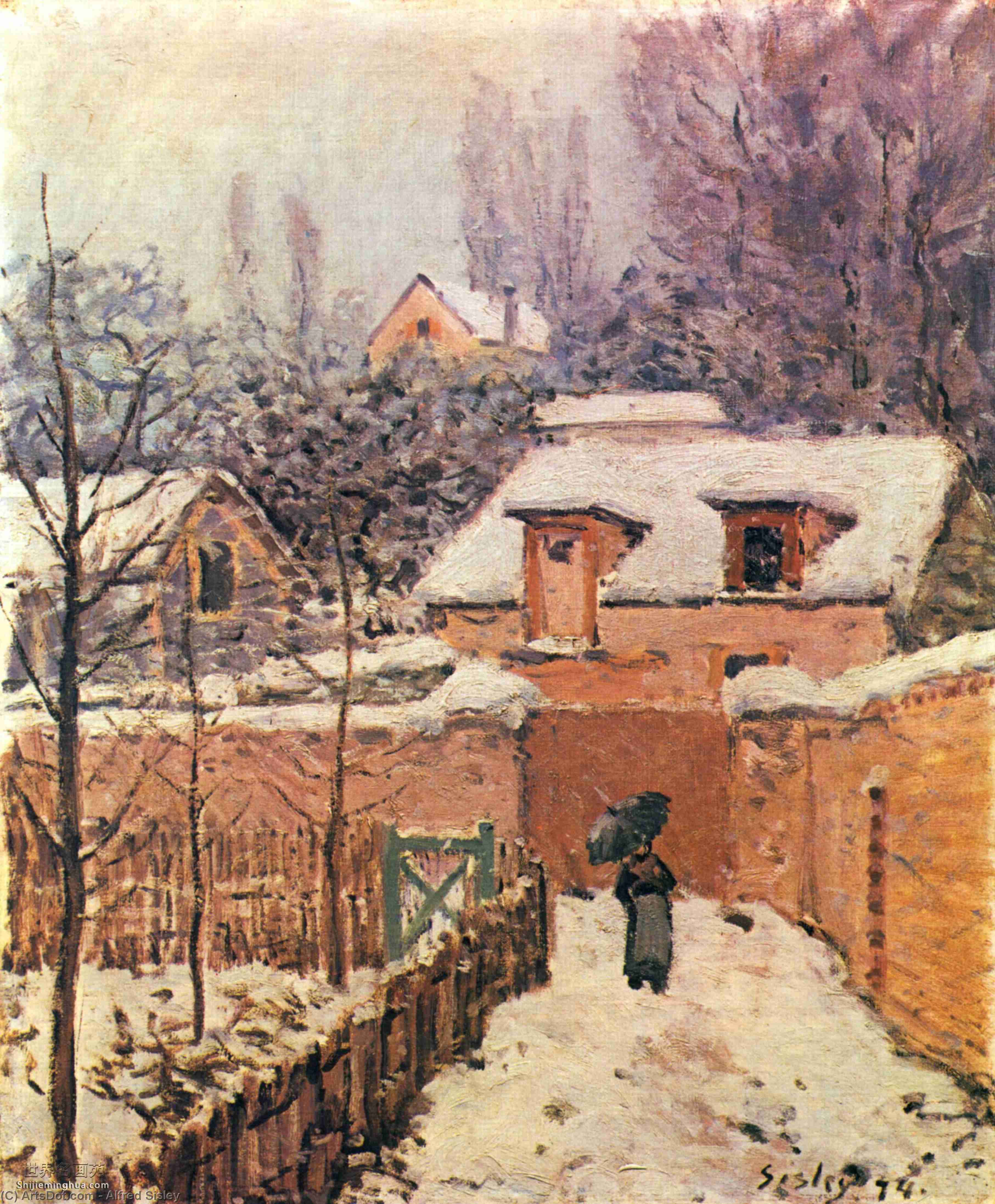 Garden In Louveciennes In The Snow — アルフレッド・シスレー