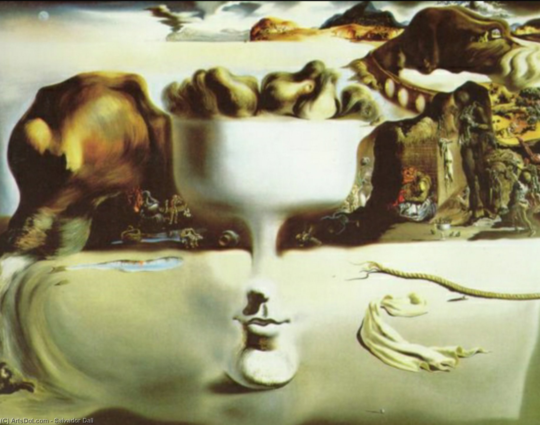 Pparition Of Face And Fruit Dish On A Beach, 1938 — Salvador Dalí