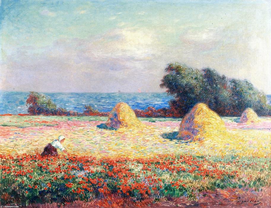 Stacks Of Hay And Field Of Poppies — Ferdinand Du Puigaudeau