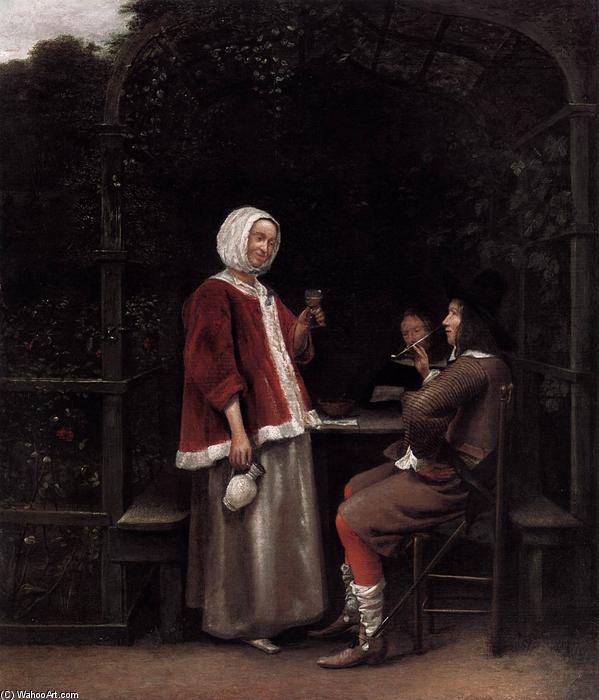 A Woman And Two Men In An Arbour — Питер Де Хух