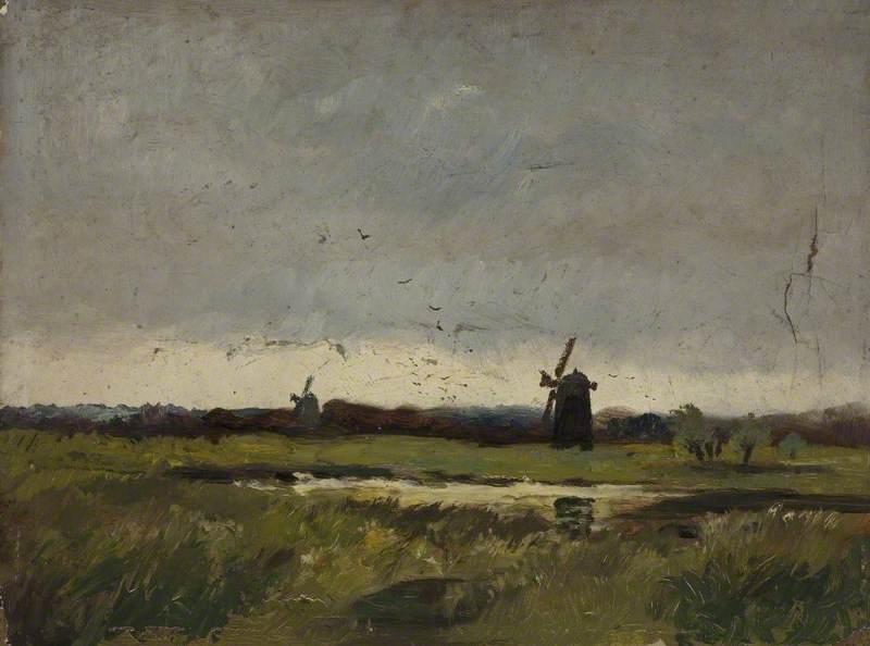 Landscape With Two Windmills — George Hornblower Simms
