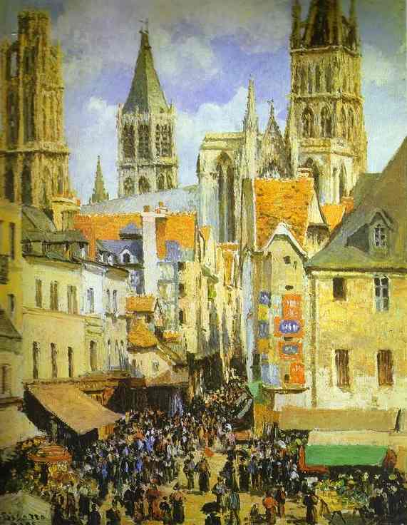 The Old Market-place In Rouen And The Rue De L'epicerie — Camille Pissarro