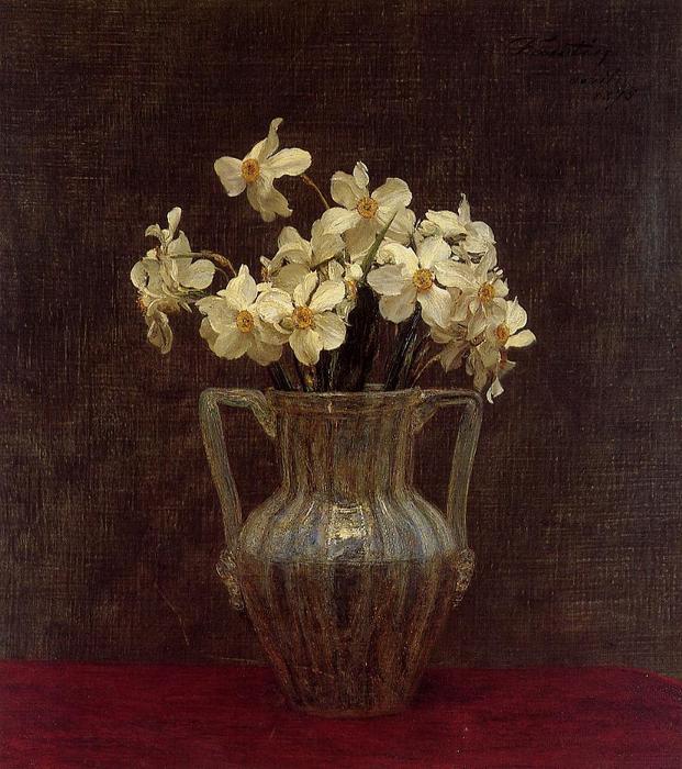 Narcisses In An Opaline Glass Vase — Henri Fantin-latour