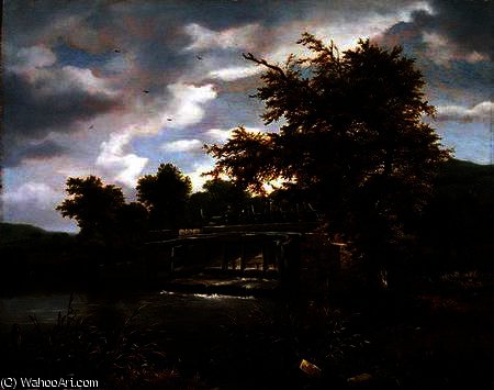 A Wooded River Landscape With A Sluice Gate — Jacob Van Ruisdael