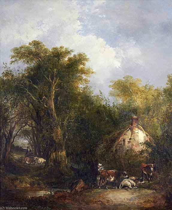 Figures By A Country Cottage — Richard Hilder