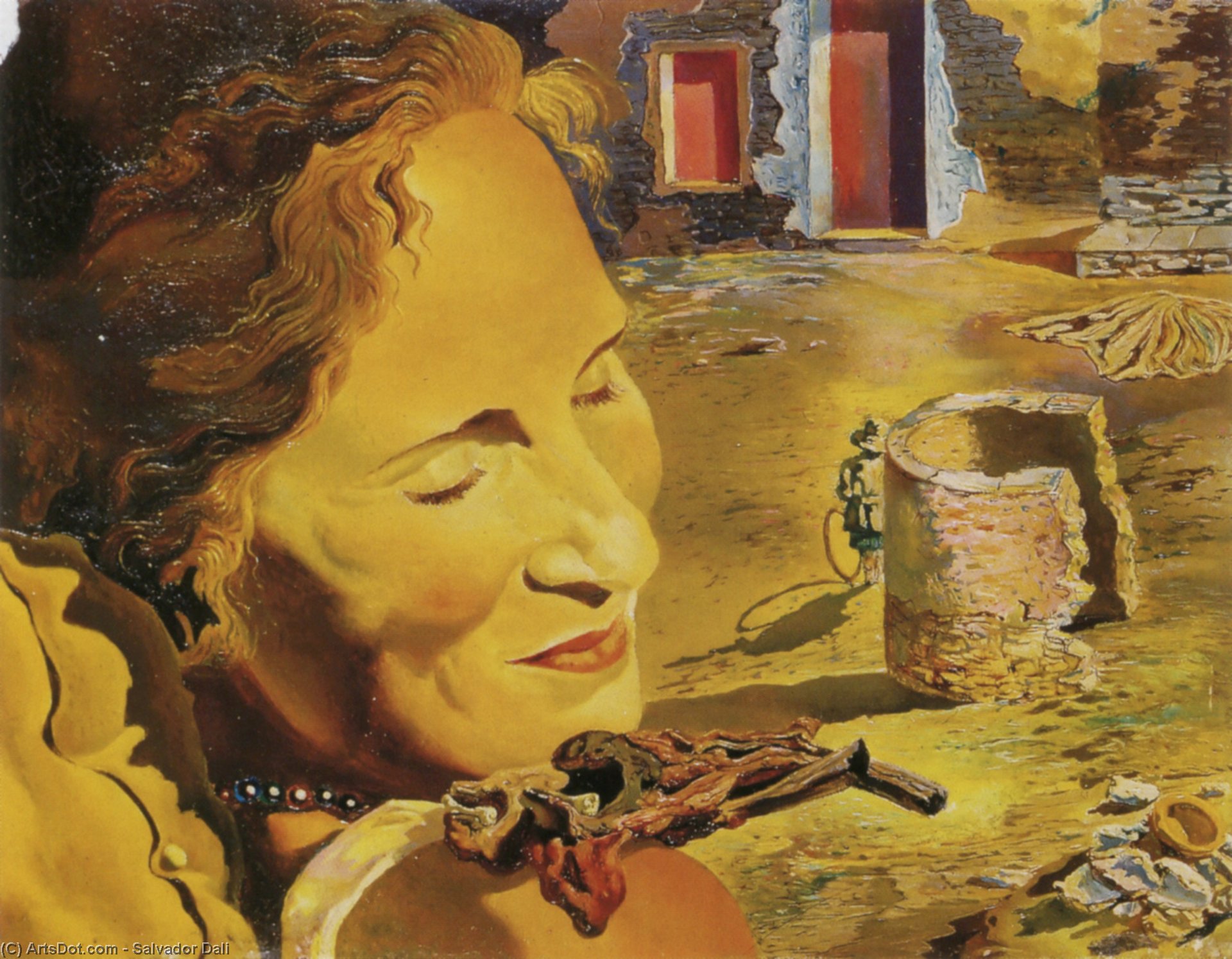 Portrait Of Gala With Two Lamb Chops Balanced On Her Shoulder, 1933 — サルバドール・ダリ