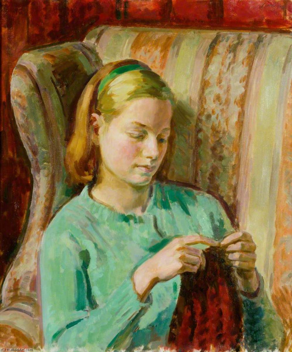 Girl Knitting, Portrait Of Felicia, The Artist's Younger Daughter — Хенри Ламб