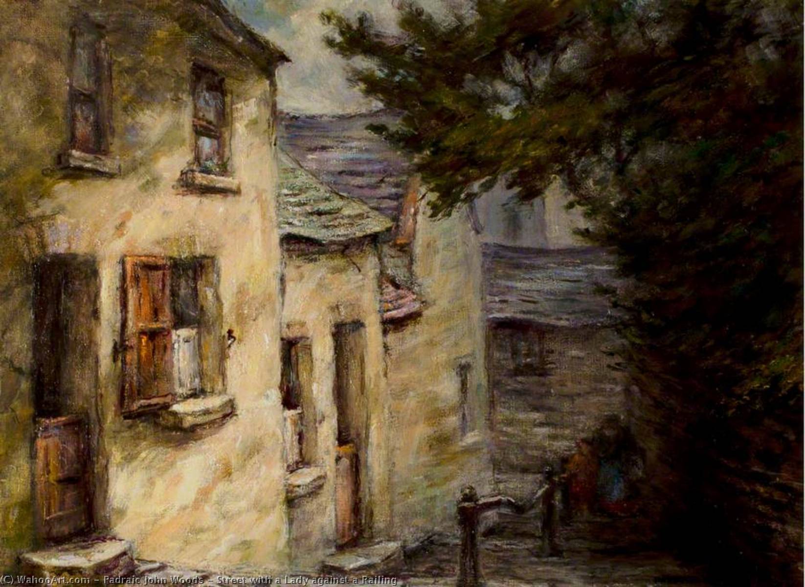 Street With A Lady Against A Railing — Padraic John Woods