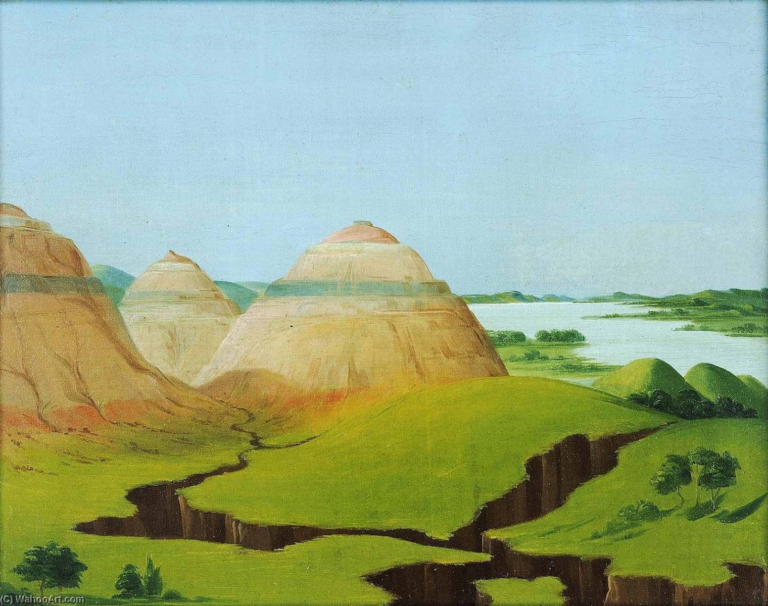 The Three Domes, Clay Bluffs 15 Miles Above The Mandan Village — George Catlin