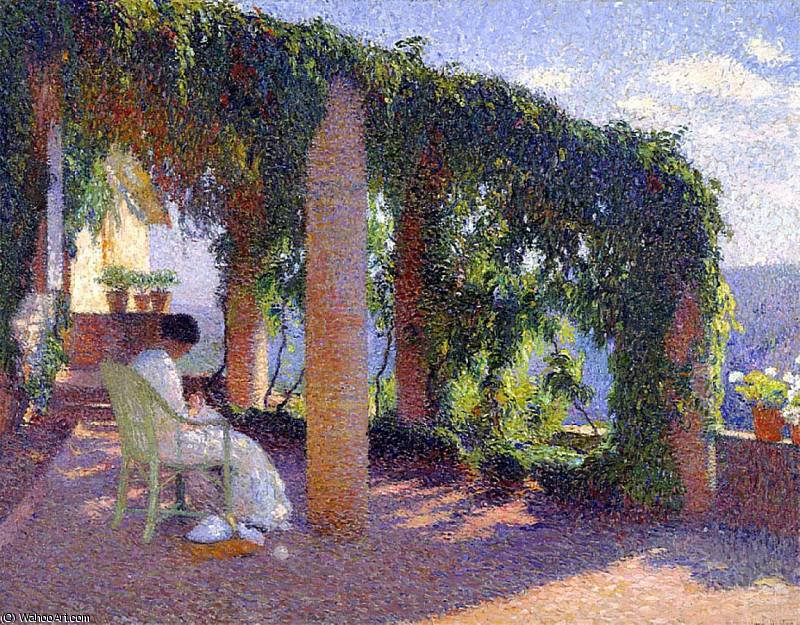 Woman Sewing On A Veranda — Henri Jean Guillaume Martin