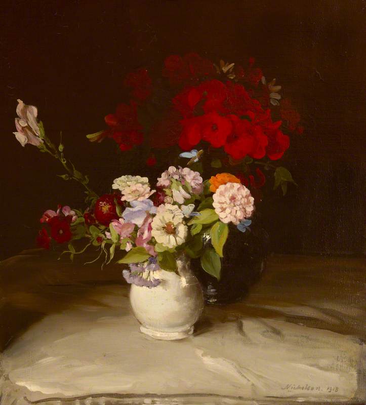 'the Blue Butterflies' (still Life With Geraniums And Other Flowers) — Sir William Nicholson