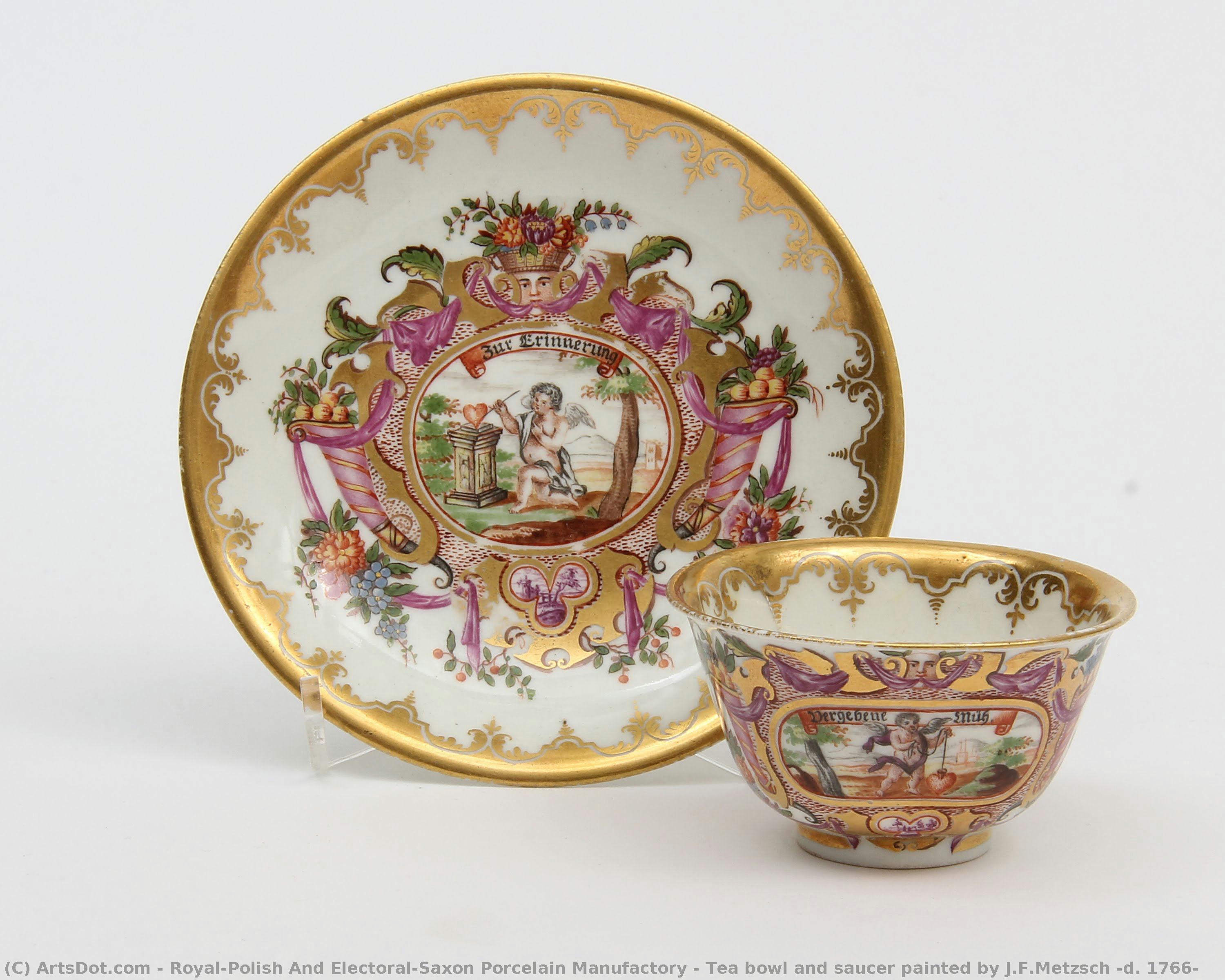 Tea Bowl And Saucer Painted By J.f.metzsch (d. 1766) — Staatliche Porzellan-manufaktur Meissen