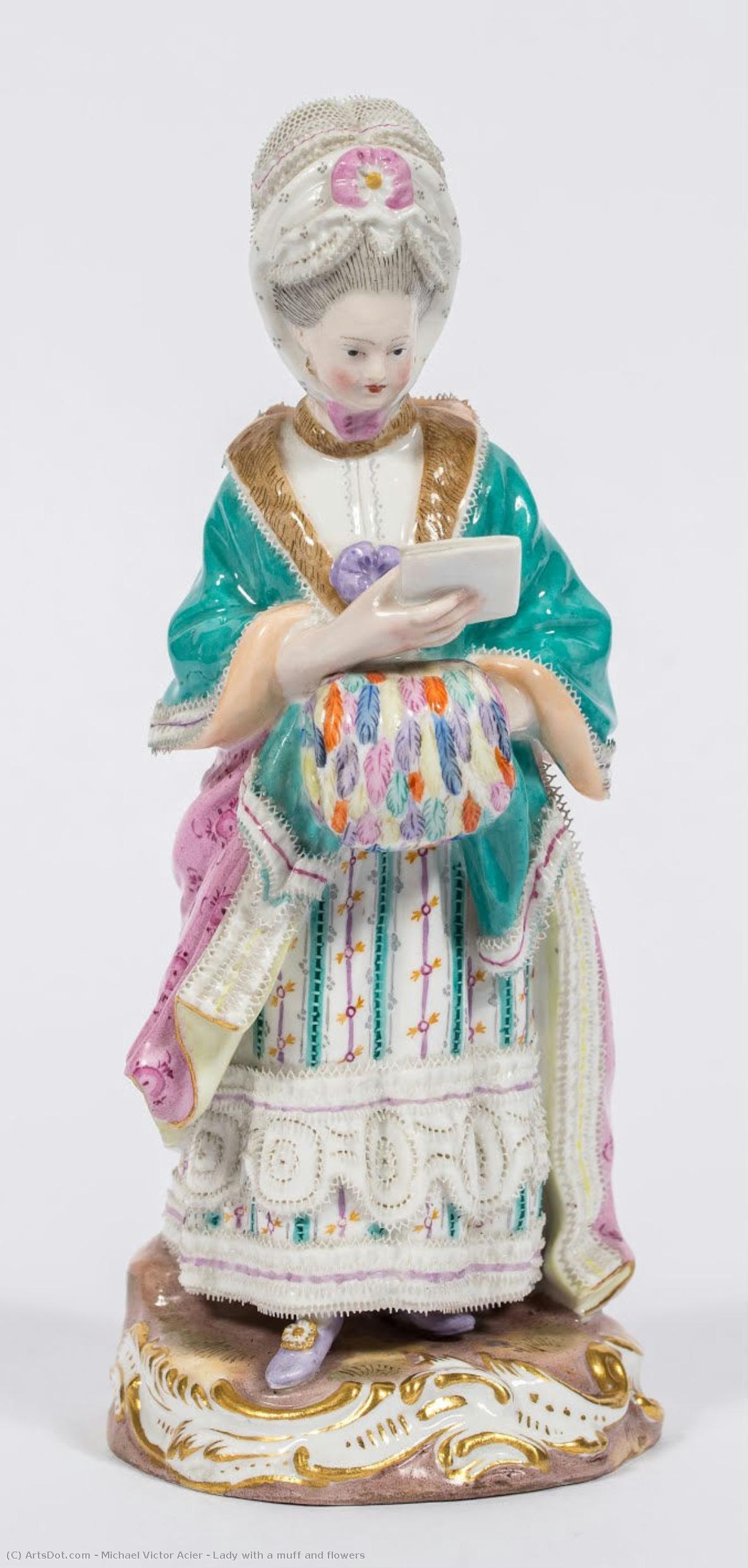 Lady With A Muff And Flowers — Michel Victor Acier