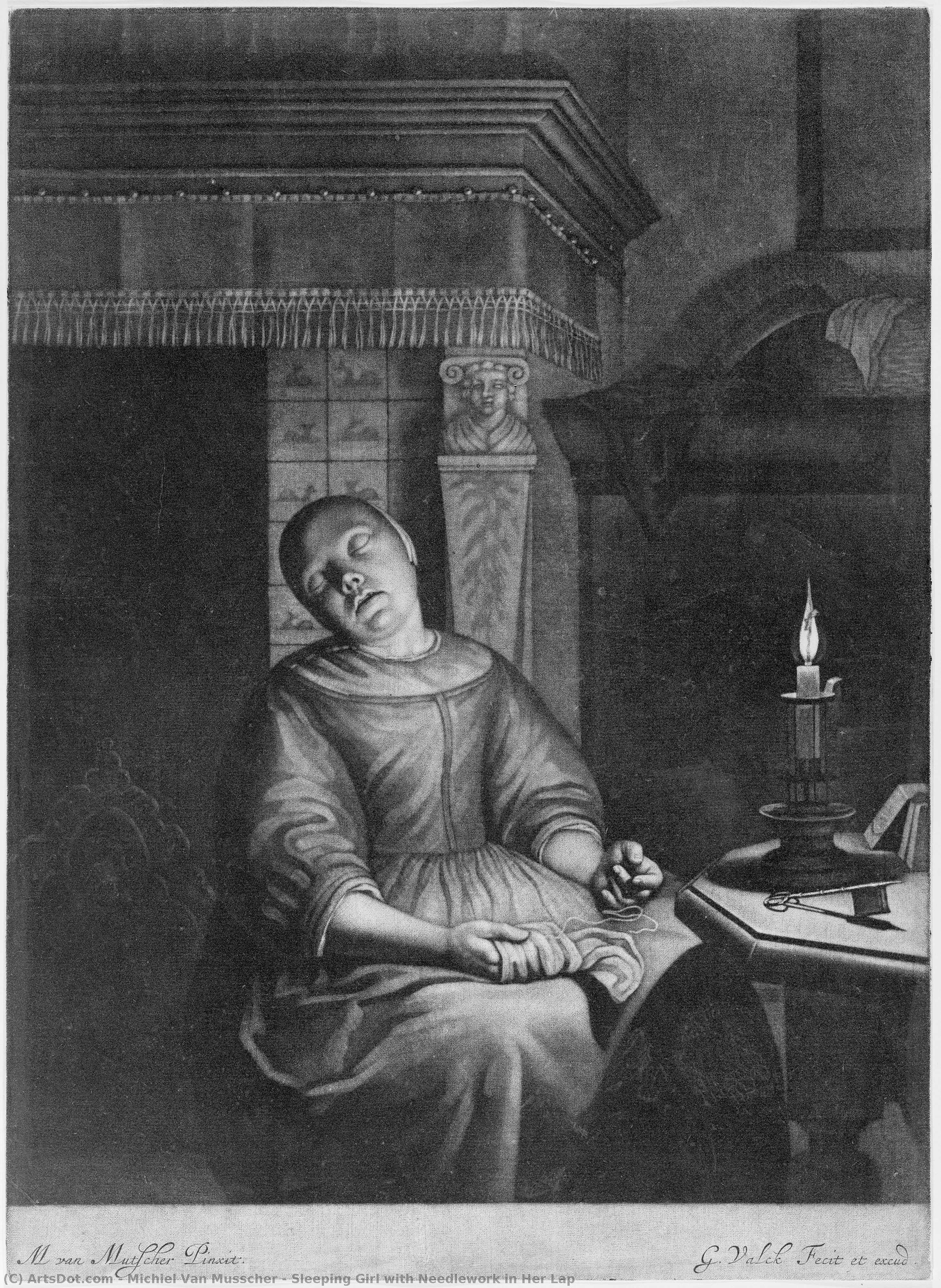 Sleeping Girl With Needlework In Her Lap — Michiel Van Musscher