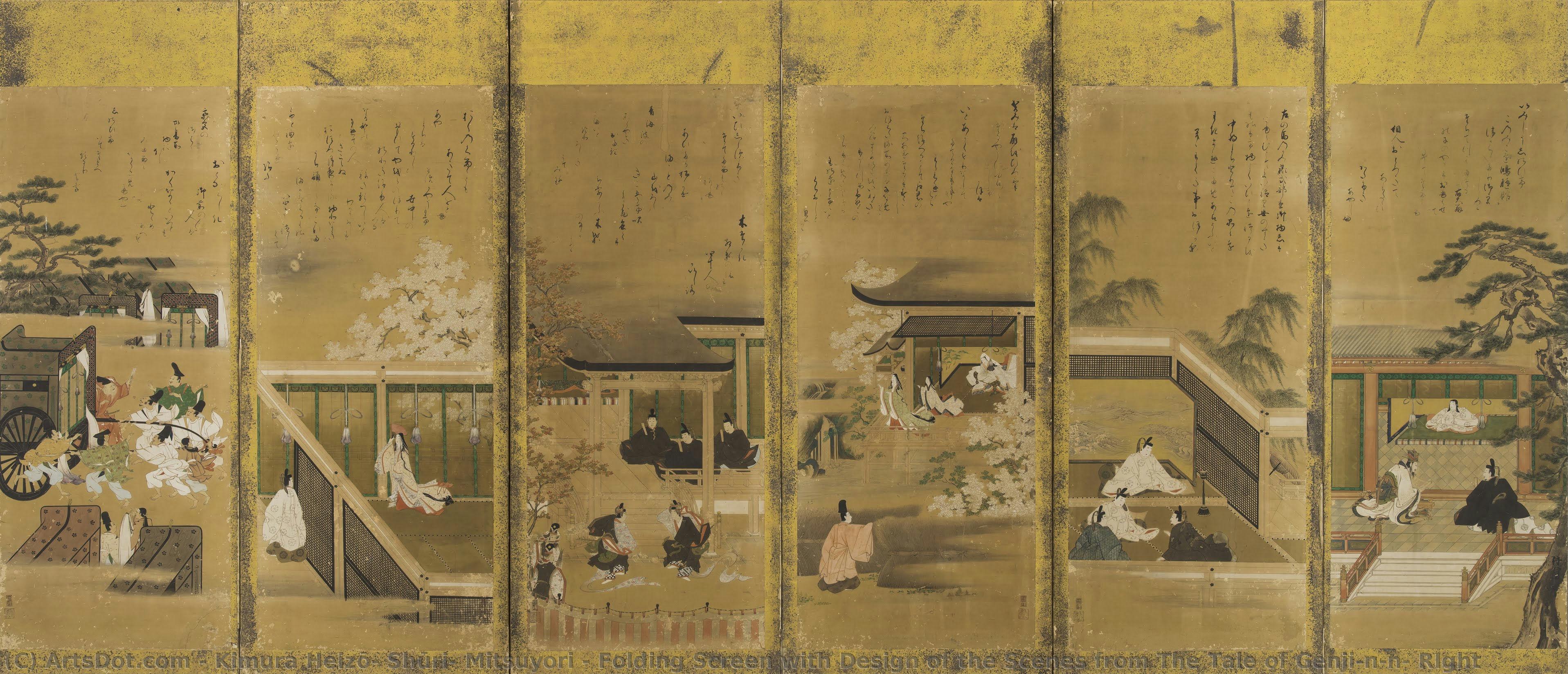 Folding Screen With Design Of The Scenes From The Tale Of Genji\n\n－ Right — Kimura Heizō, Shūri, Mitsuyori