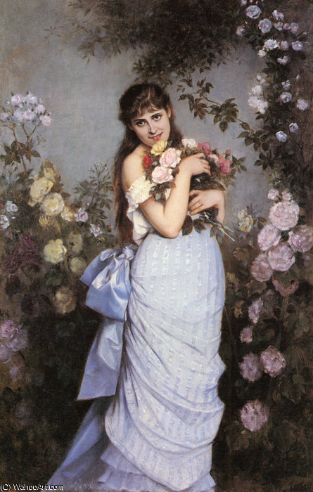 A Young Woman In A Rose Garden — Auguste Toulmouche