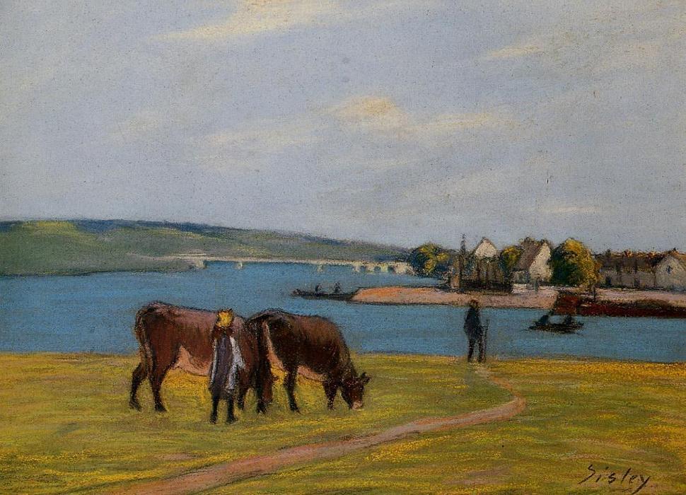 Cows By The Seine At Saint Mammes — Alfred Sisley
