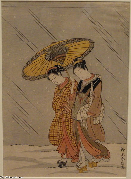 Couple In A Snowstorm — Suzuki Harunobu