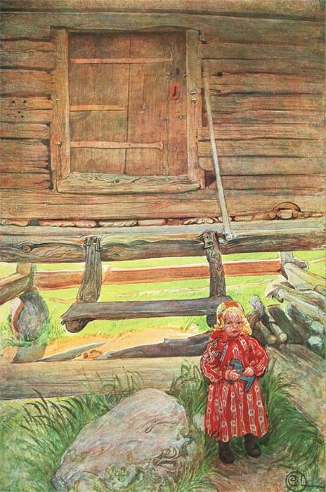 Rättvik Girl By Wooden Storehouse — Carl Larsson