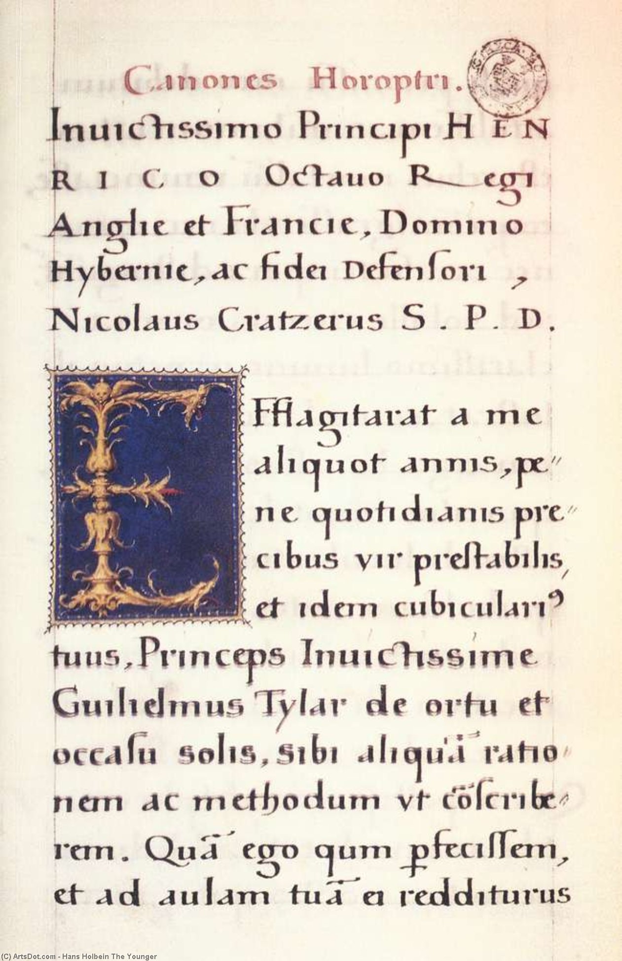 La Inicial E En El Manuscrito De Canones Horoptri Por Nikolaus Kratzer — Hans Holbein El Joven