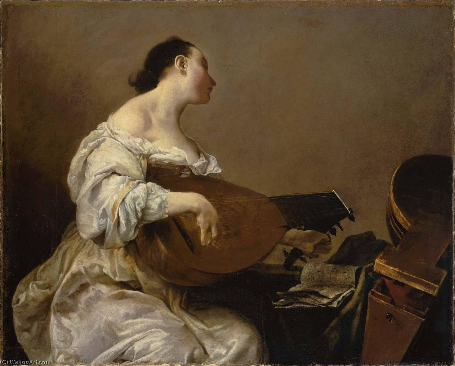 Deutsch Frau Spielt Laute Français Femme Jouant Du Luth — Giuseppe Maria Crespi