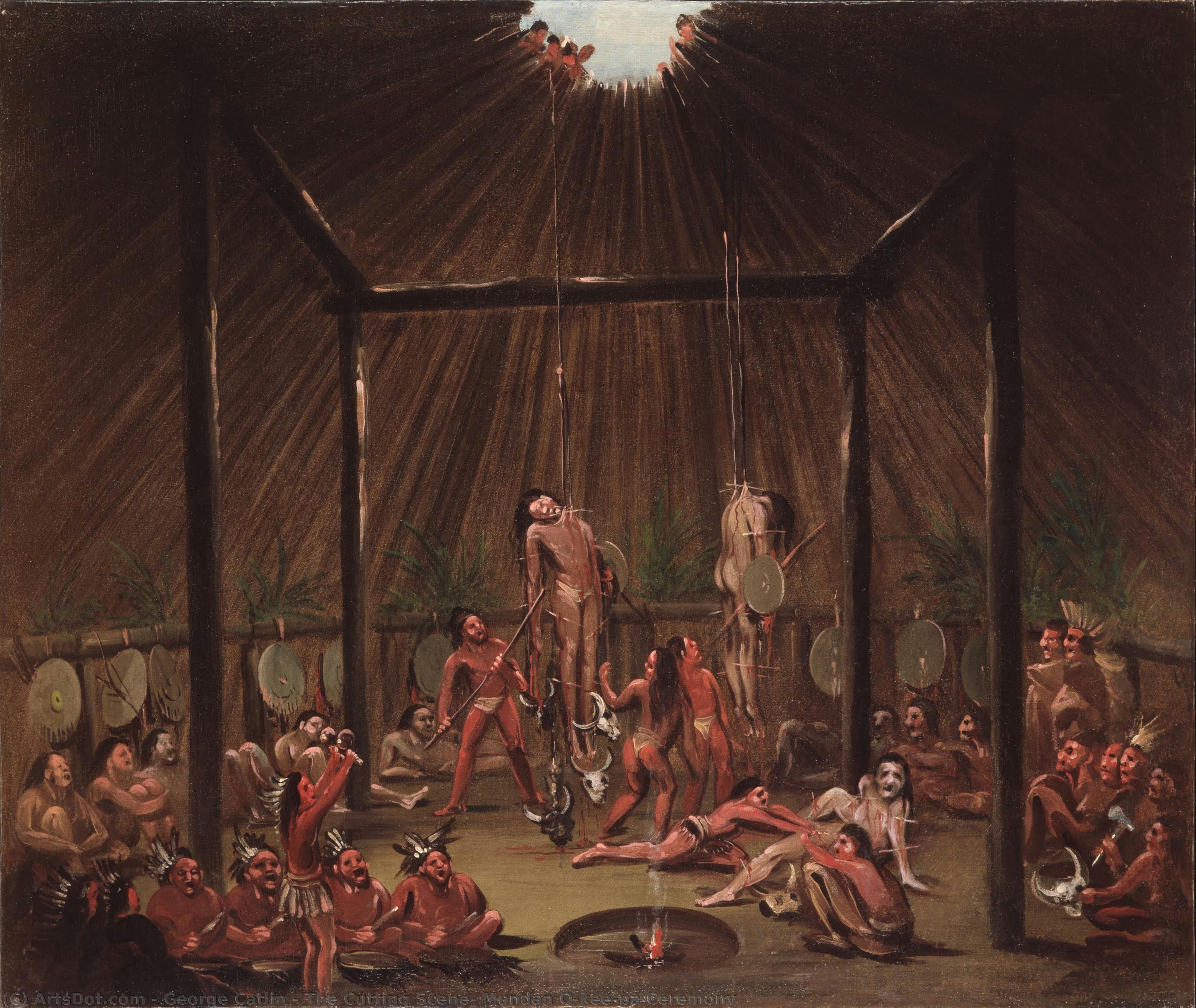 The Cutting Scene, Mandan O-kee-pa Ceremony — George Catlin