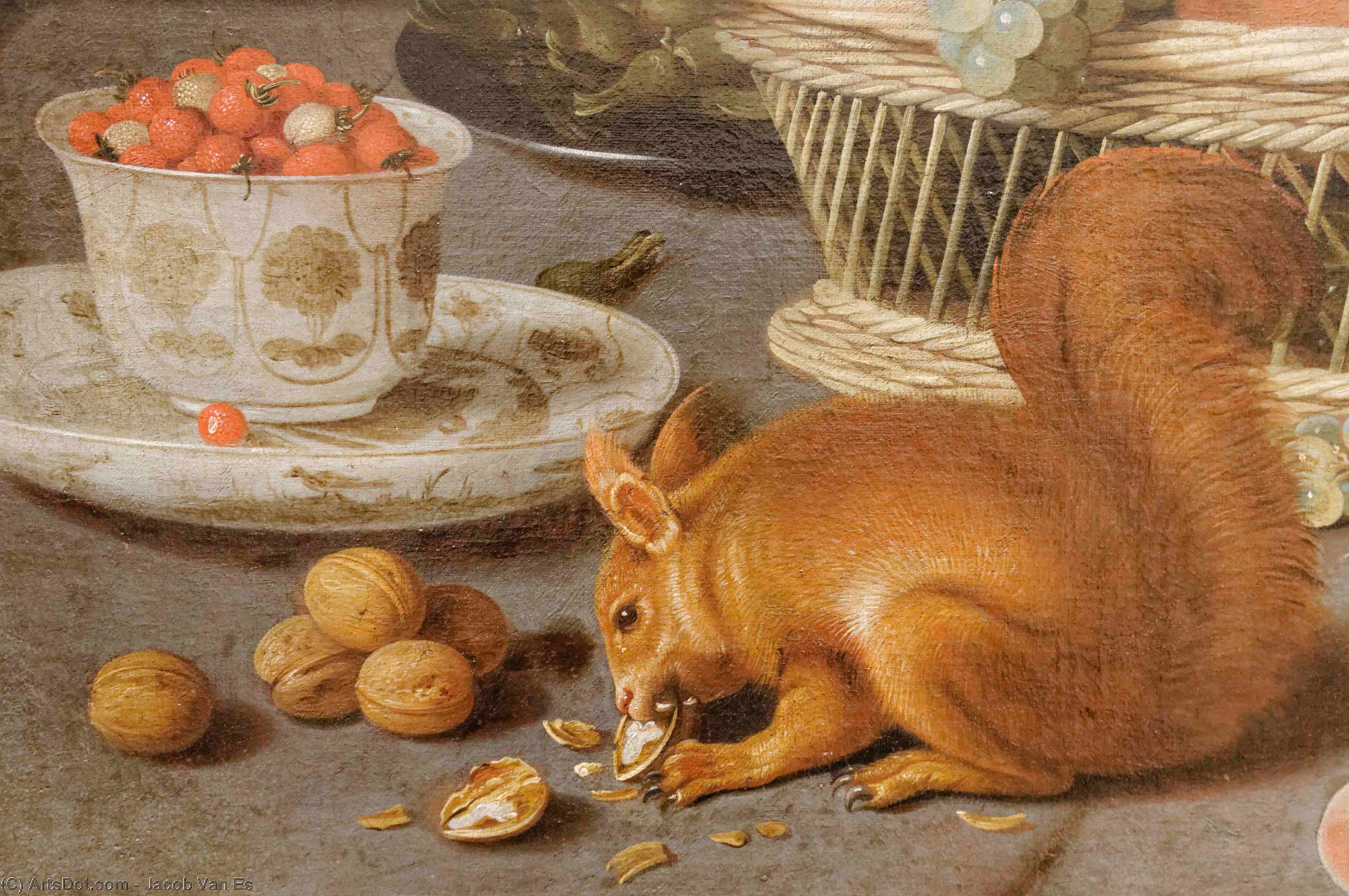 Still Life With A Squirrel And A Parrot (detail) — Jacob Foppens Van Es