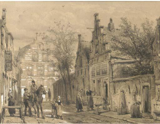 Enkhuizen. A Streetscene In The Dutch Town Of Enkhuizen — Cornelis Springer