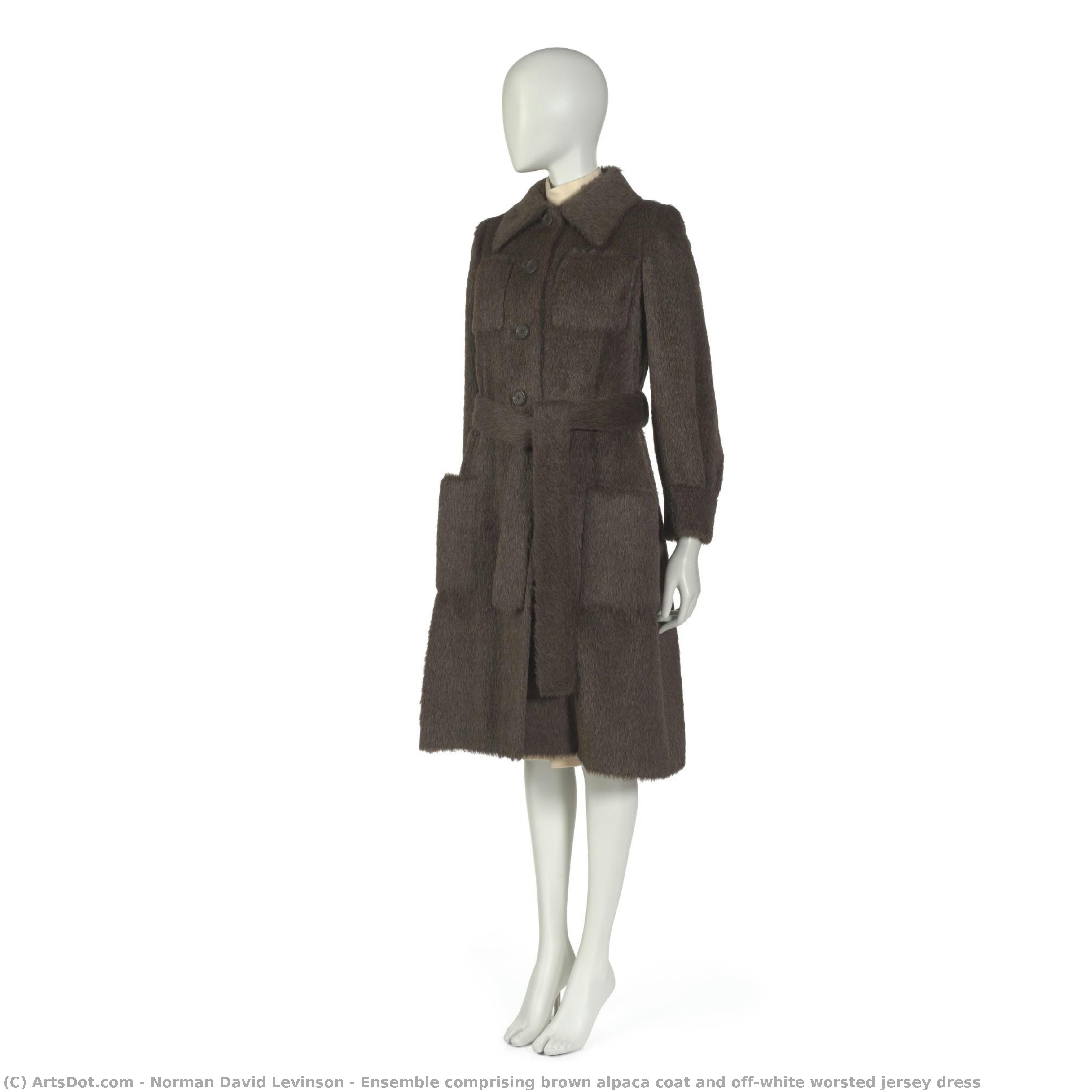 Ensemble Comprising Brown Alpaca Coat And Off-white Worsted Jersey Dress — Norman Norell