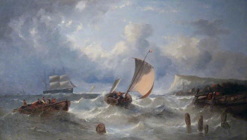 Boats In A Squall Off A Coastline — William Henry Williamson