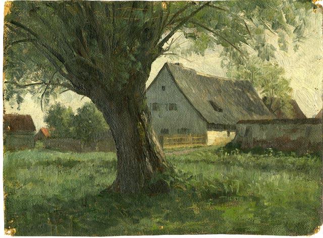 Painting Study Large Tree And Farm — Теодоре Клемент Стелл