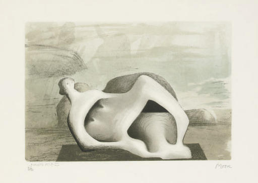 Reclining Figure Against Sea And Rocks — Henry Moore