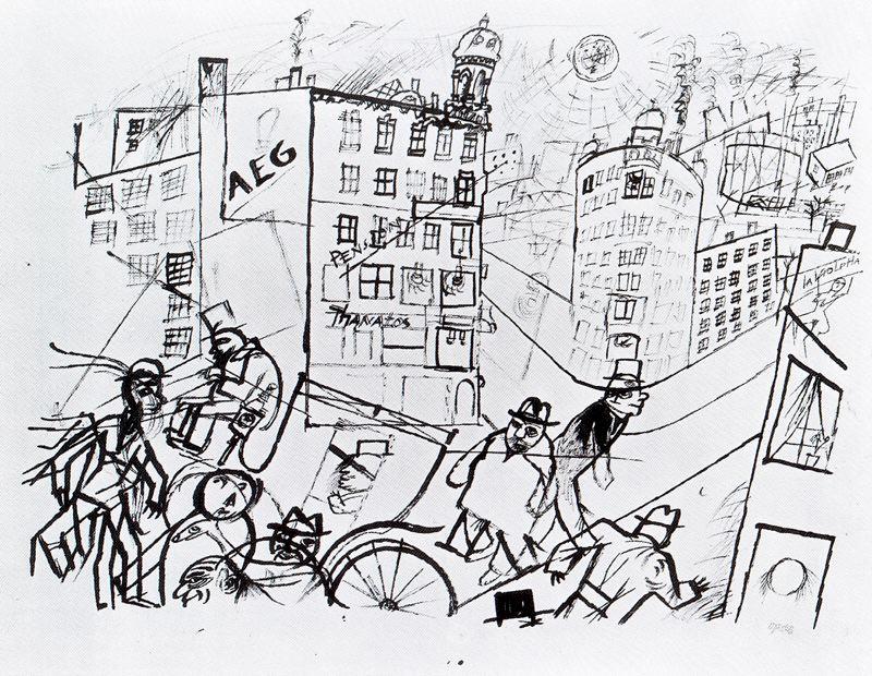 Major City Street With Horse-drawn Carriage — George Grosz