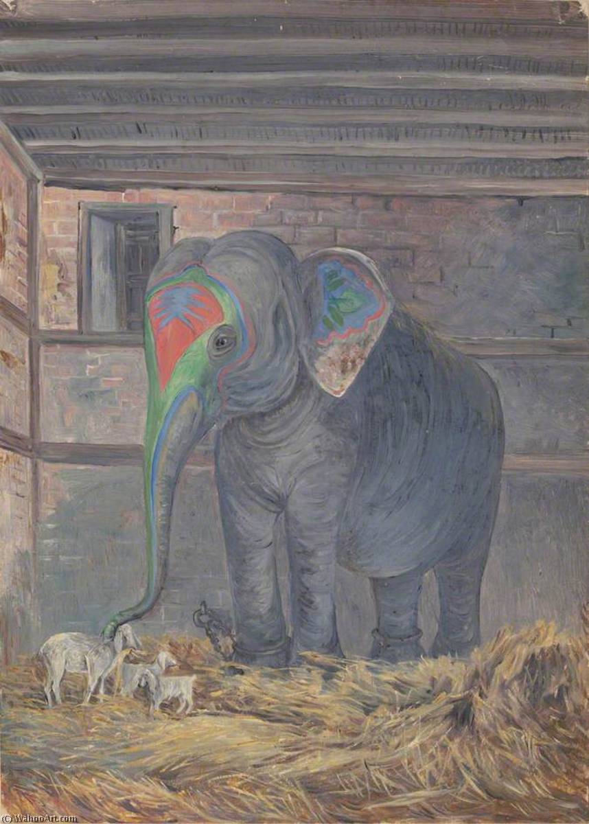 Berühmter Elefant Mit Ha 있지 Ziege, Bhavnagar, Gujarat, Indien — Marianne North