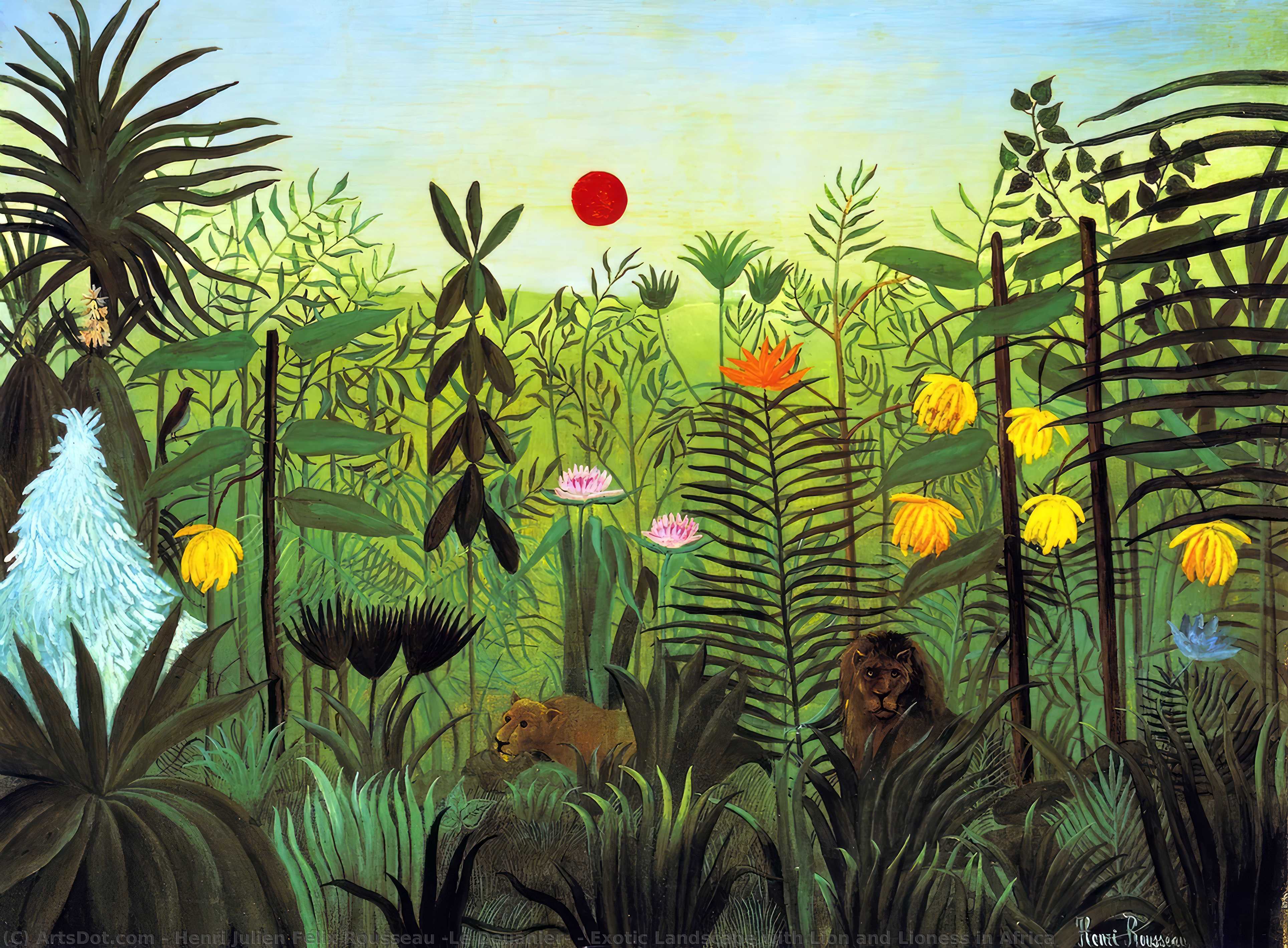 Exotic Landscape With Lion And Lioness In Africa — Henri Julien Félix Rousseau (le Douanier)