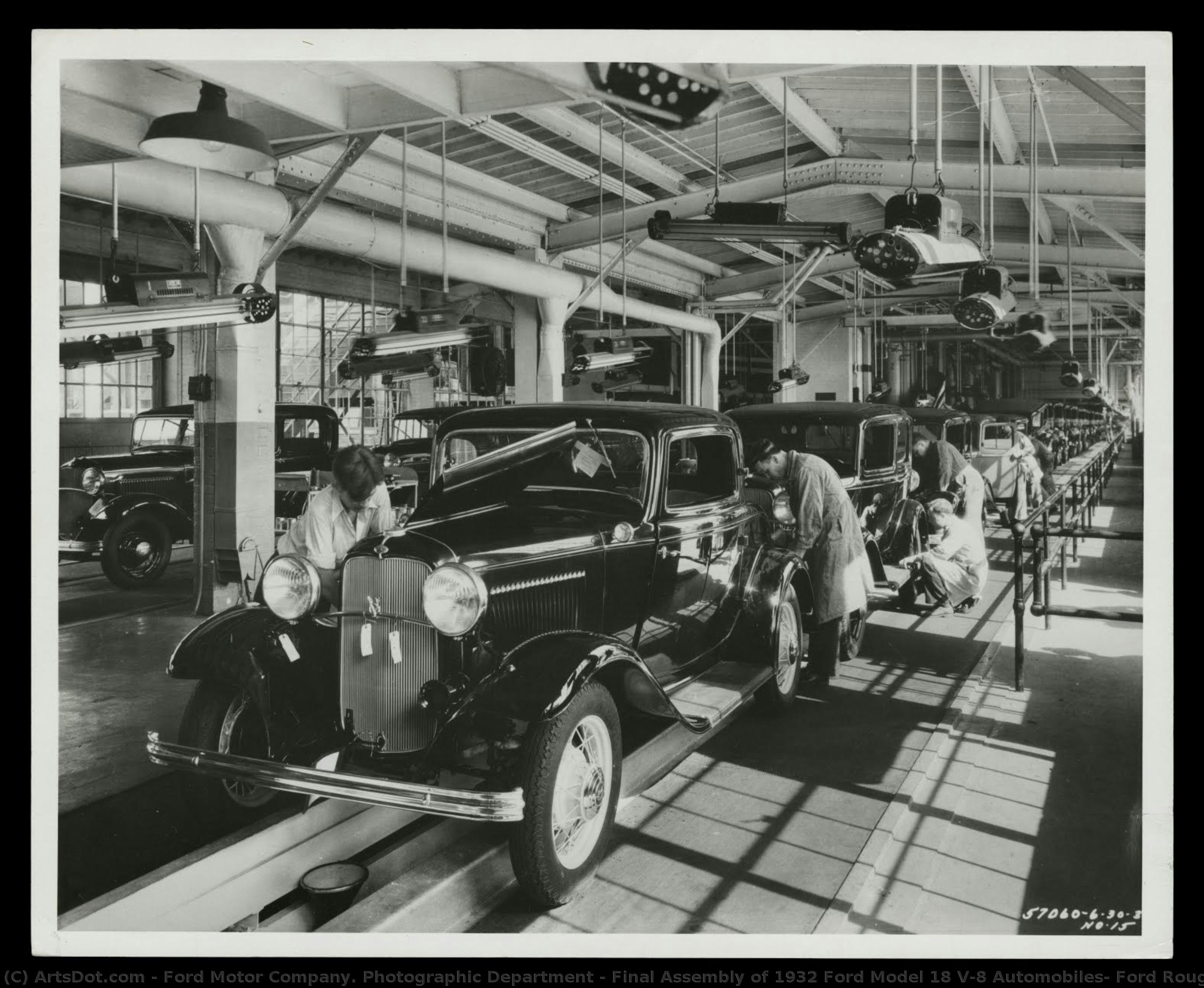 Final Assembly Of 1932 Ford Model 18 V-8 Automobiles, Ford Rouge Plant, Dearborn, Michigan — Ford Motor Company. Photographic Department