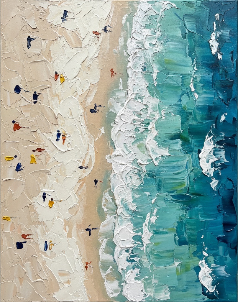 Mareas Efímeras De Azul Teal Y Crema: Un Estudio Monumental De Impasto En La Orilla — David Moreau