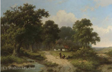 Peasants Resting By A Stream At The Edge Of A Forest — Hendrik Pieter Koekkoek